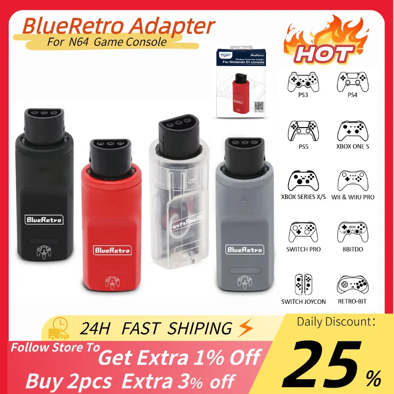 BlueRetro N64 Wireless Game Controller Adapter Bluetooth Gamepad für Nintendo 64 Konsole kompatibel mit PS3 PS4 PS5 Gaming Image