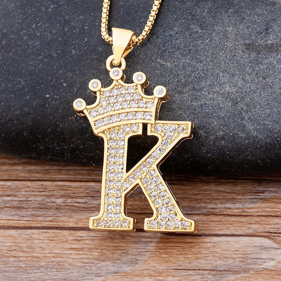 Nidin Neues Design 26 Buchstaben A-Z Zirkon Krone Initial Alphabet Anhänger Halskette Punk Hip-Hop-Stil Halsband Kette Schmuck Geschenk