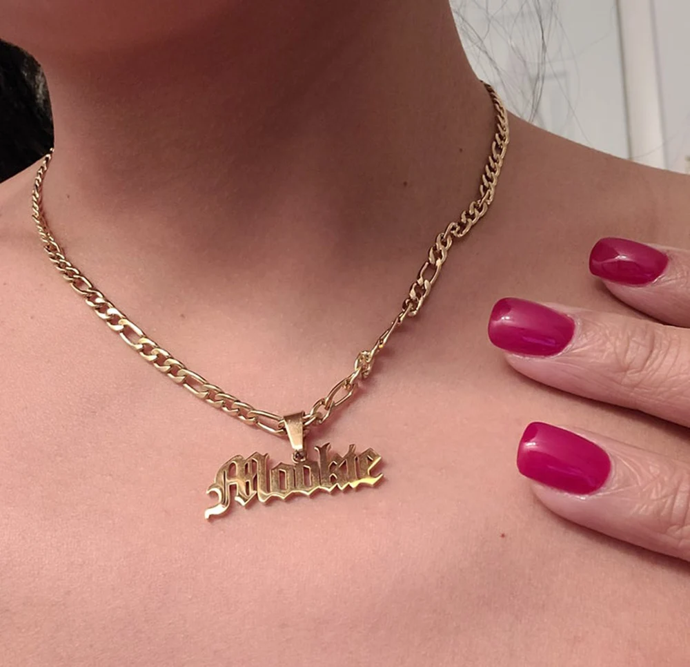 Personalisierte Namenskette für Herren und Damen, Geschenke, Unisex, goldene kubanische Kette, Figaro-Kette, modische gestapelte Halskette Image