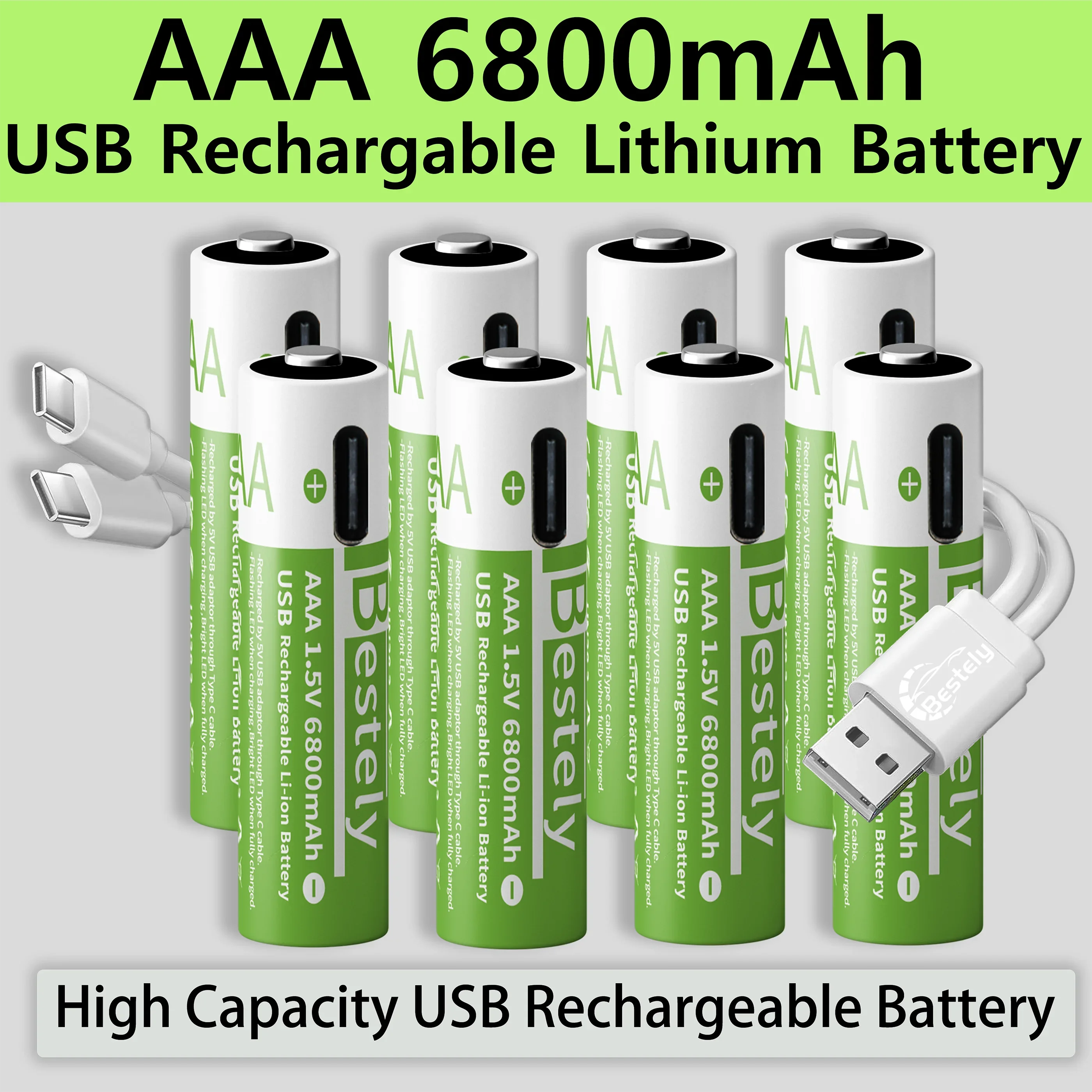 Neue 1,5 V AAA 6800 mAh Lithium-Akkus USB AAA Li-Ionen-Akku mit hoher Kapazität 2000-facher Zyklus mit kostenlosem Typ-C-Kabel Image