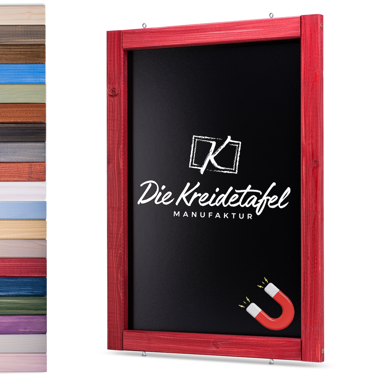 Die Kreidetafel Manufaktur Magnetische Kreidetafel - Magnettafel mit Holzrahmen / Schwedenrot 50x100cm Image