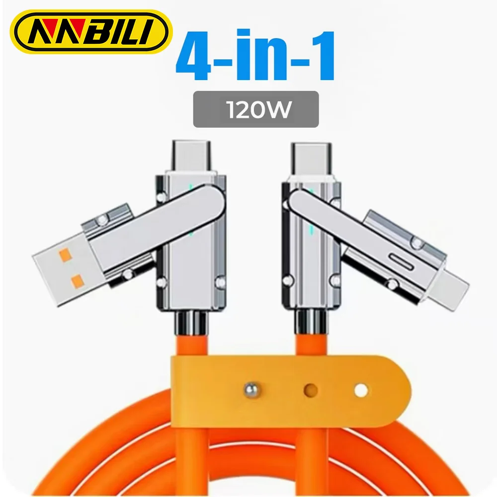 NNBILI 4 in 1 120 W USB Typ C auf Typ C IOS-Kabel 3 IN 1 PD 100 W Schnelllade-Datenkabel für iPhone 11 12 13 14 Pro Max Samsung Image