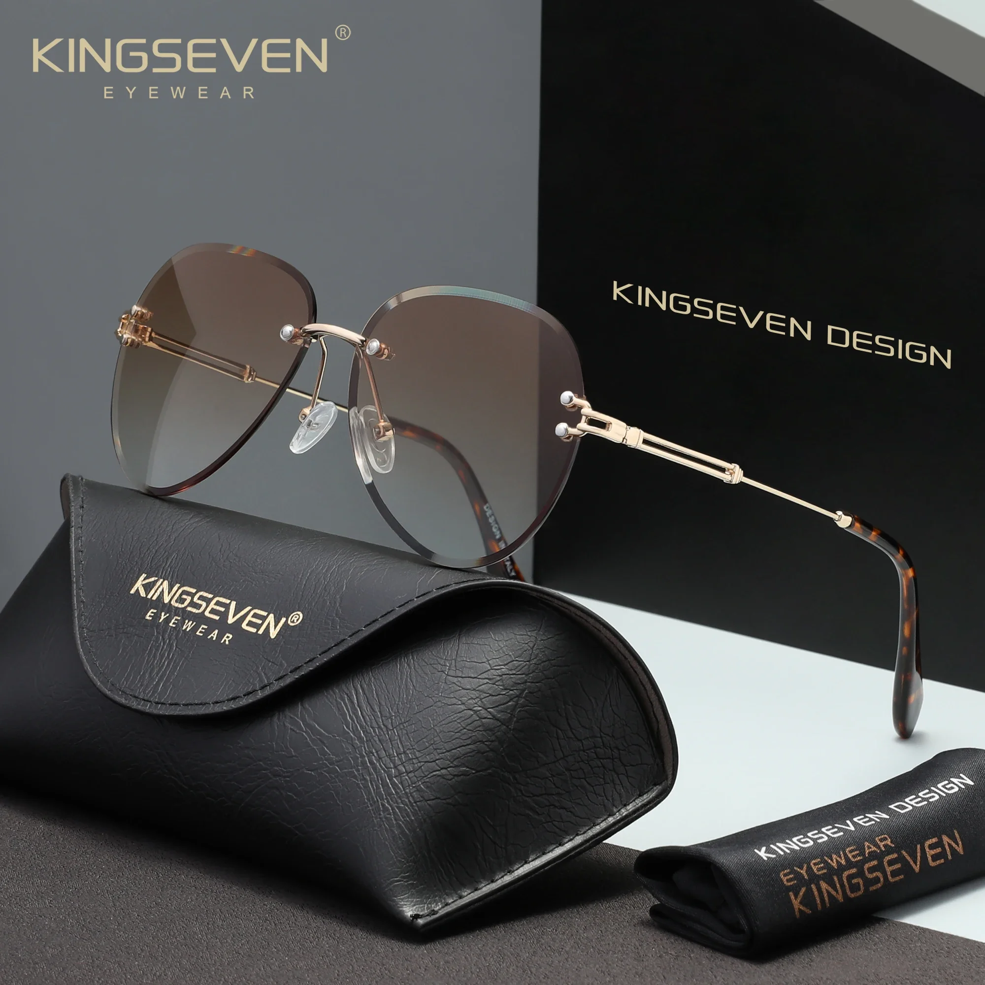 Marke Mode Frauen Randlose Pilot Sonnenbrille Gradienten Objektiv UV400 Großen Rahmen Damen Gläser Casual Outdoor Fahren Brillen Image