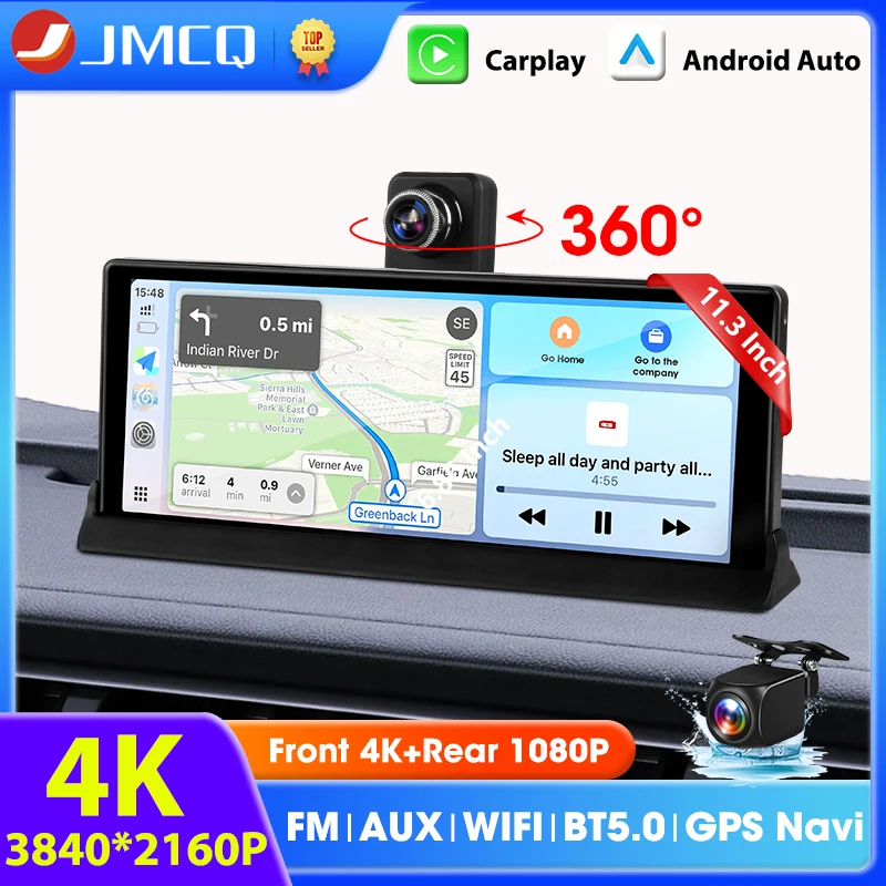 11,3" Upgrade 4K Dash Cam Wireless CarPlay & Android Auto GPS Navigation Nachtsicht Auto DVR Dashboard Video Recorder FM AUX Image