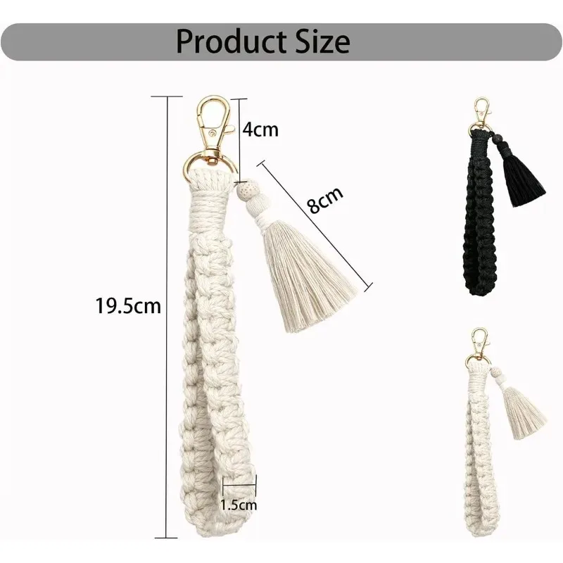Neuester Armband-Schlüsselanhänger mit Quaste, Handgelenk-Schlüsselband für Frauen und Mädchen, 2-teiliges Makramee-Schlüsselanhänger, Armband, Boho-Makramee-Schlüsselanhänger Image