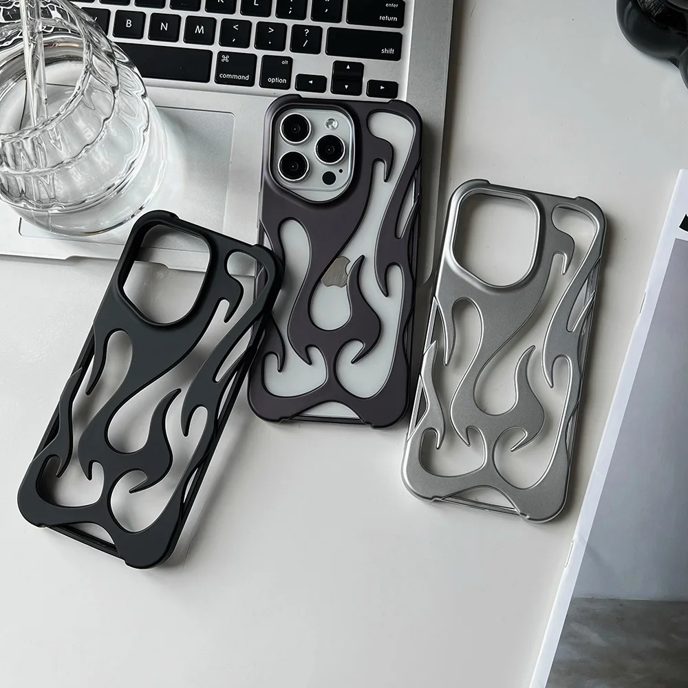 Kreative hohle Flammenmuster-Telefonhülle für iPhone 16 15 14 13 12 11 Pro Max 13 Pro Hüllen Wärmeableitung weiche Silikonhülle Image