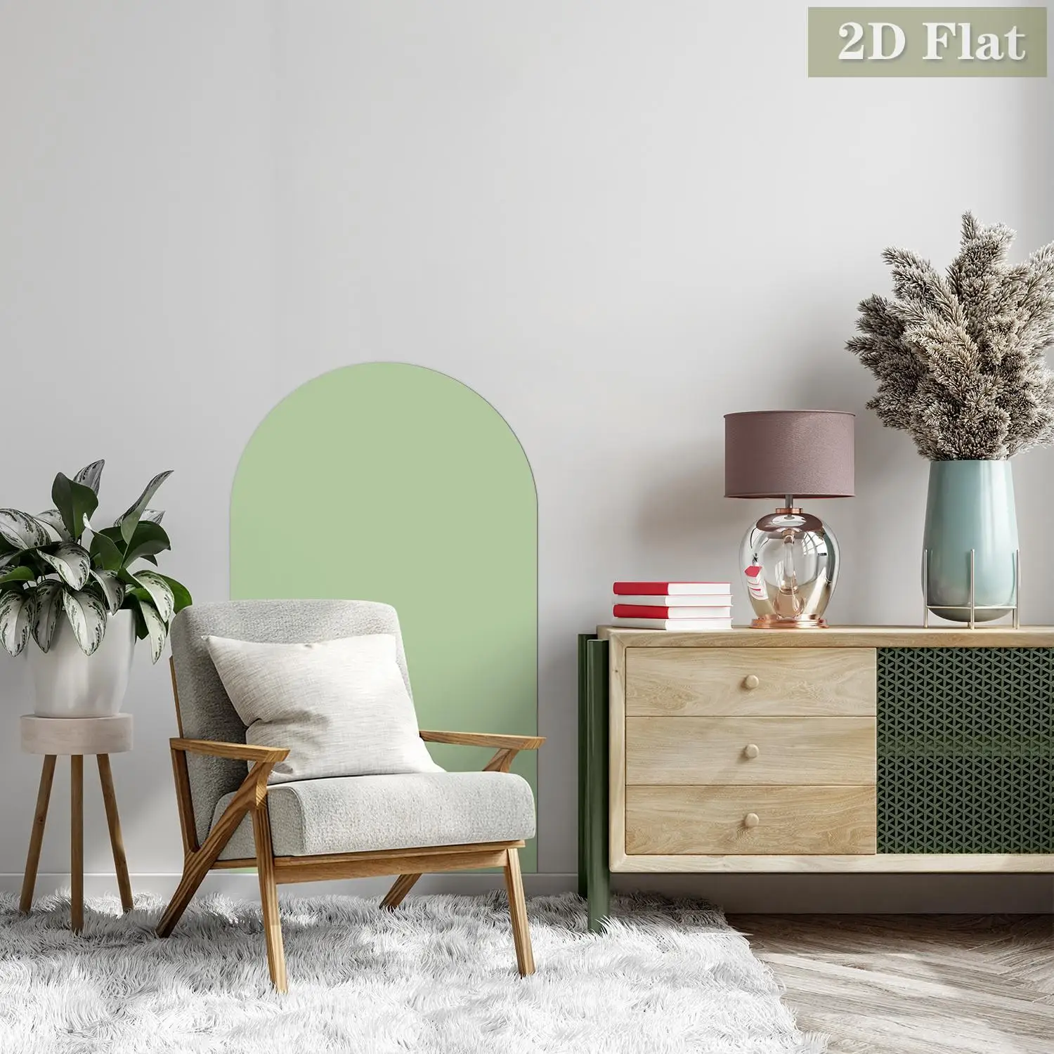 1 Stück einfacher gebogener hellgrüner halbrunder, gewölbter Dekoration magnetischer Whiteboard-Wandaufkleber, wiederverwendbar und graffiti-freundlich Image