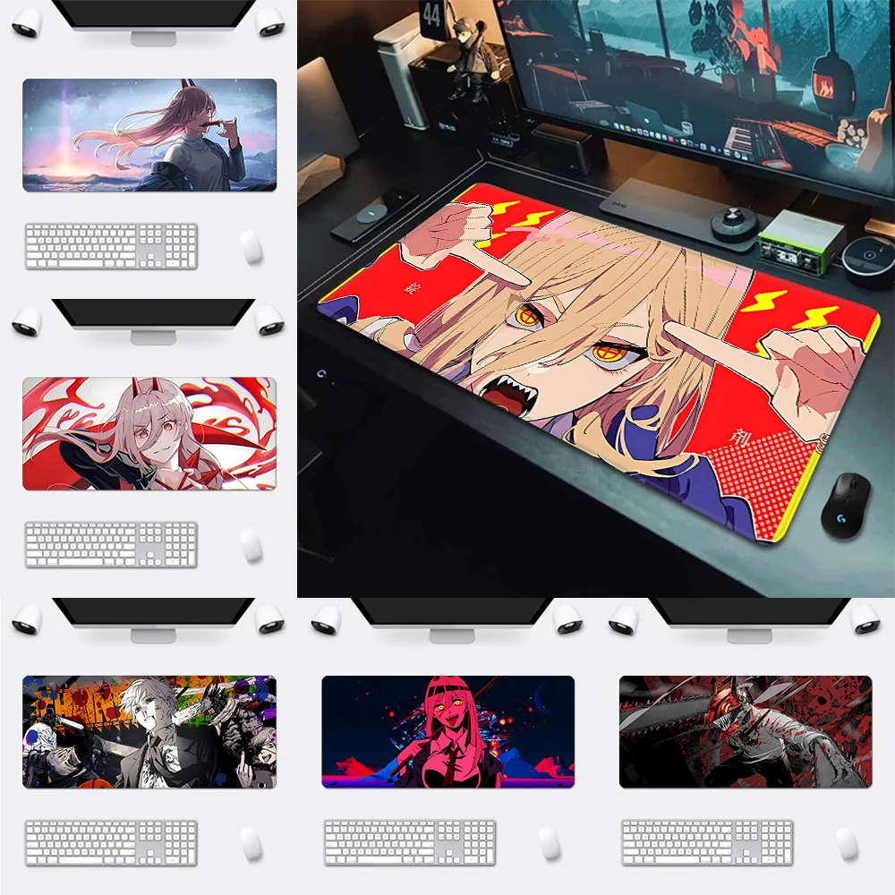 Anime Chainsaw Man Mousepad HD-Druck Computer Gamer Locking Edge Rutschfestes Mauspad XXL90x40cm Tastatur PC Schreibtischunterlage Image