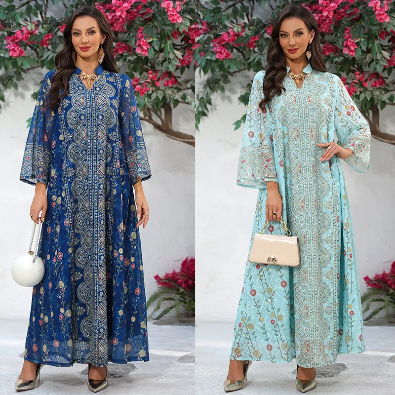 Frauen Eid Abaya Kleider Dubai Party Kleid Diamanten Kaftan Ramadan Arabischen Vestidos Muslimischen Marokko Jalabiya Abayas Islam Lange Robe Image
