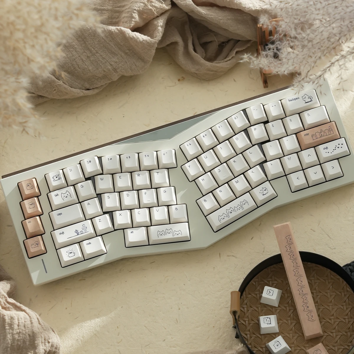 Beige Sand Cat Tastenkappen Cherry Profile Dye-Sublimate PBT Tastenkappen-Sets für Cherry MX mechanische Tastatur Image