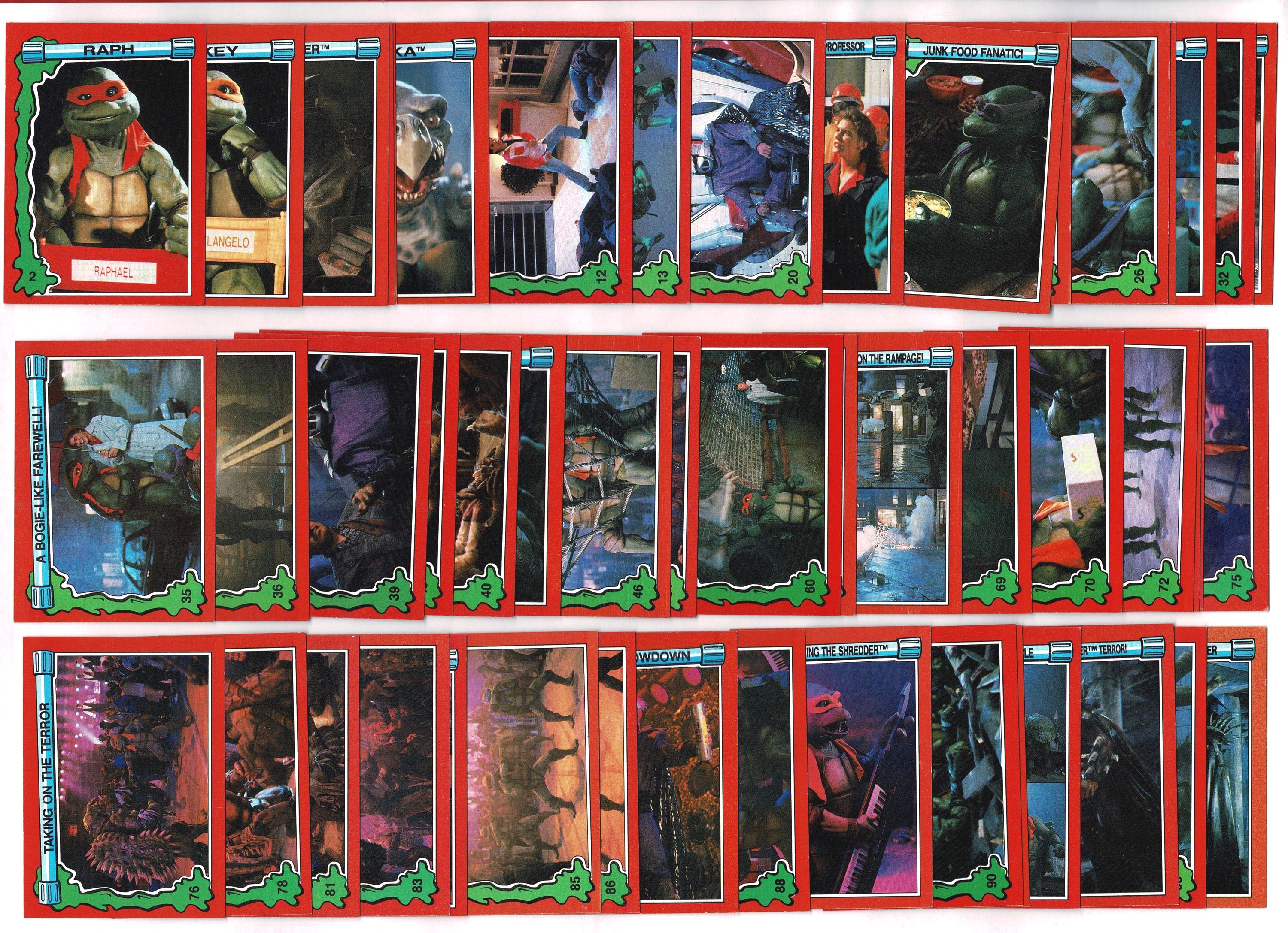 50x Carte collezionabili NINJA TURTLE - TOPPS 1991 - Teenage Mutant Ninja Turtles II - Originali - Leonardo Raffaello Donatello Michelangelo (PF07)