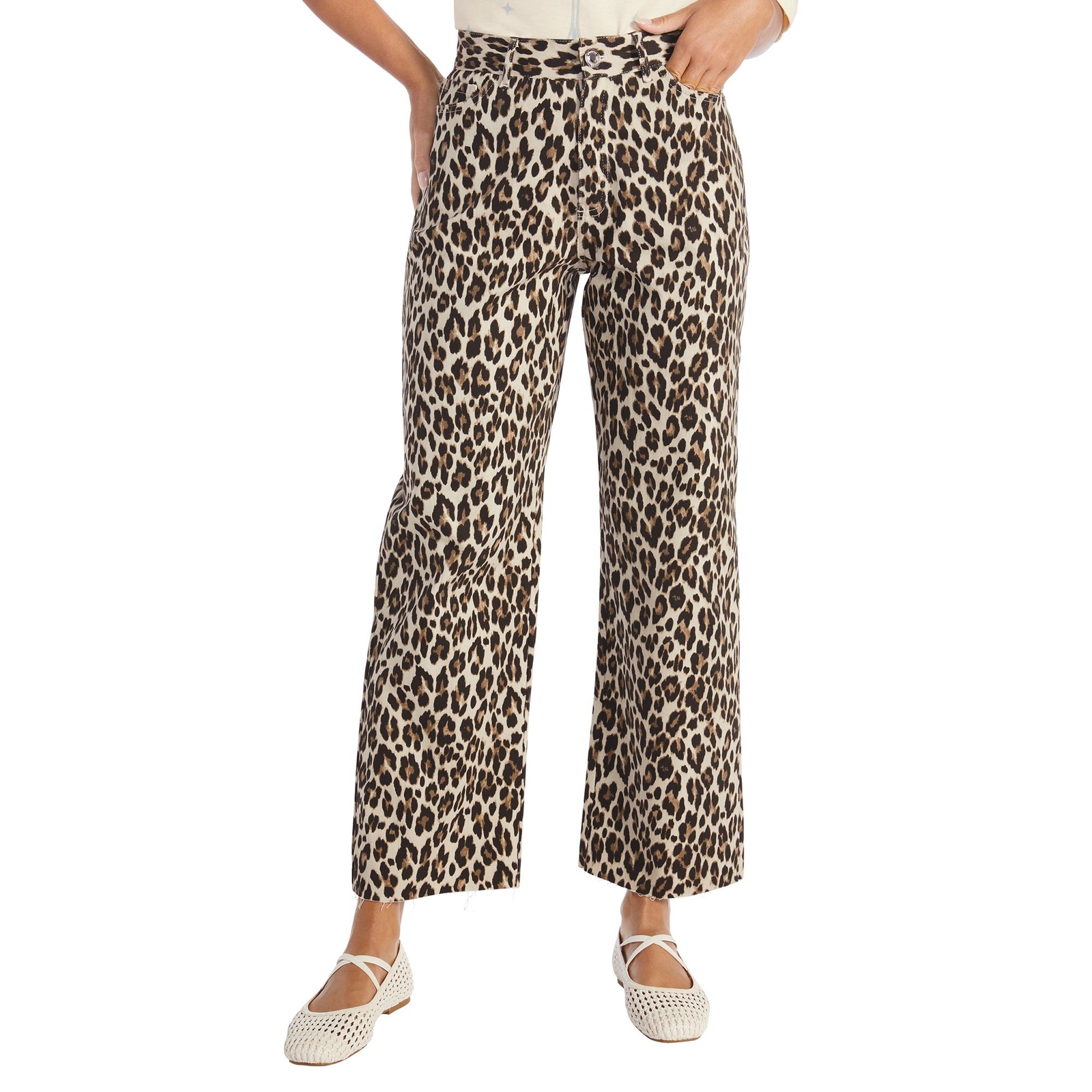 Masseys High-Rise Relaxed Ankle Jean (Size 30W) Leopard, Cotton,Elastine