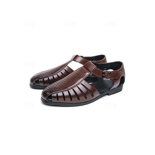 Braune Gladiatorensandalen für Herren – stylisches, perforiertes Design mit verstellbarer Schnalle, bequem für Strandhochzeiten und sommerliche Outdoor-Aktivitäten Image