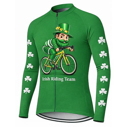 Herren Radtrikot Downhill-Trikot Kleeblatt Langarm Fahhrad T-Shirt Trikot Oberteil mit 3 Gesäßtaschen Mountainbike MTB Straßenradsport Sonnenschutz Mit Taschen Mit 3 Rückentaschen Sport Grün Image