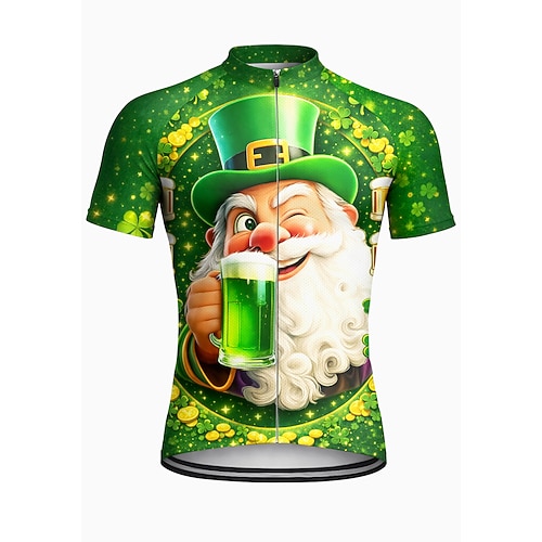Herren St. Patrick Trikot Cycling Jersey Downhill Trikot Vierblättriger Klee Oktoberfest Bier St. Patrick's Elf Kurzarm Fahrrad T-Shirt Oberteil mit 3 Rückentaschen UV-beständig Schnell trocknend mit Image
