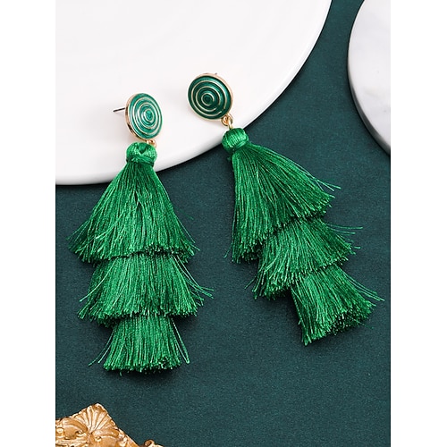 Grüne Quastenohrringe für Damen – stilvolle spiralförmige Ohrstecker mit mehrlagigen Fransenquasten, perfekt für den St. Patrick's Day und festliche Anlässe. Image