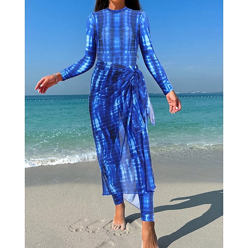 Damen Badeanzug Badeanzüge 3 Teile Bedruckt Ultraleicht (UL) UV Schutz Elastisch Langarm Bademode Surfen Schnorcheln Winter Image