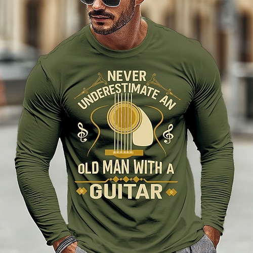 Herren Gitarre Lustiger Slang T Shirt Langarm T-Shirt 3D-Druck Rundhalsausschnitt Hemd Mode Täglich Basic Lässig Täglich Straße Blau Schwarz Rote Sommer Frühling Bekleidung S M L XL XXL XXXL Image