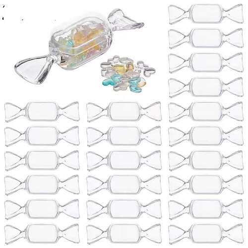 20 Schmuckkästchen in Bonbonform, transparente Aufbewahrungsboxen aus Kunststoff in Bonbonform, Mini-Schmuckorganizer, durchsichtige Perlenaufbewahrungsbehälter, perfekt für DIY-Geschenke, Hochzeiten, Geburtstage und Partys Image