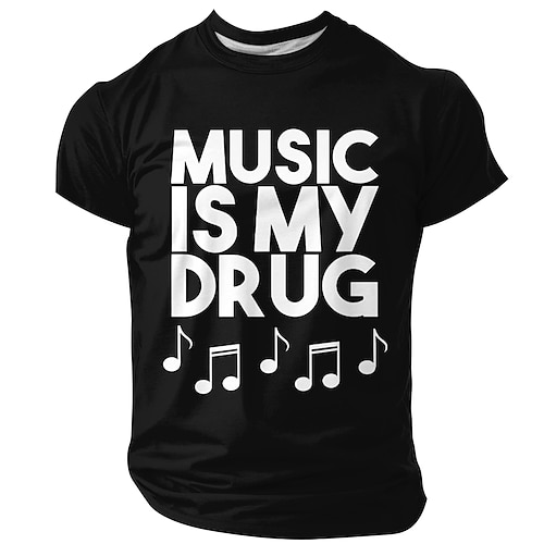 Musik ist meine Droge – Lustiges Musiker-T-Shirt mit Slogan – Geschenk für Musikliebhaber – Kurzarm-Top mit Noten-Grafik – Größen: S, M, L, XL, XXL, XXXL Image