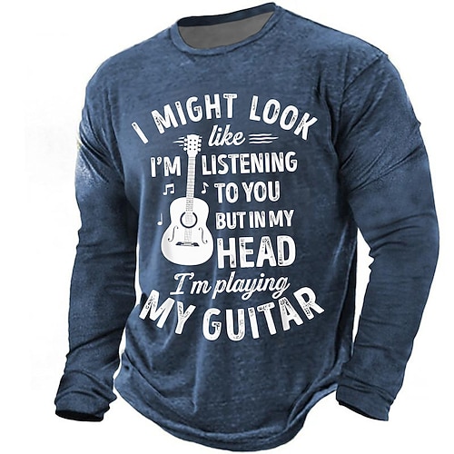 Ich sehe vielleicht so aus, als würde ich dir zuhören, aber in Gedanken spiele ich Gitarre. Lustiges Langarmshirt mit Spruch, Vintage-Musikmotiv, humorvolles Geschenk für Musiker, Größen S, M, L, XL,
