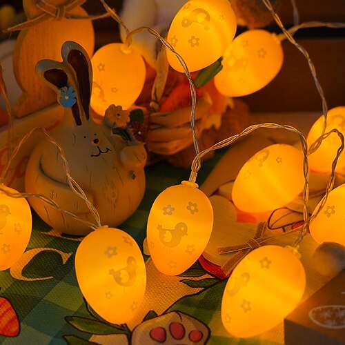 Osterlichterkette, batteriebetrieben, LED-Frühlingsdeko, Lichterkette für Zuhause, drinnen und draußen, Osterkorb, Eier, Party, saisonale Schlafzimmerdekoration Image
