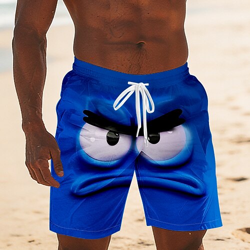 Herren Optische Täuschung 3D Zeichentrick Menschliches Gesicht Badehosen Badeshorts Boardshorts Mittlere Taille Lustig Hawaiianisch Strandurlaub Seitentaschen Netzfutter Elastischer Kordelzug in der Image