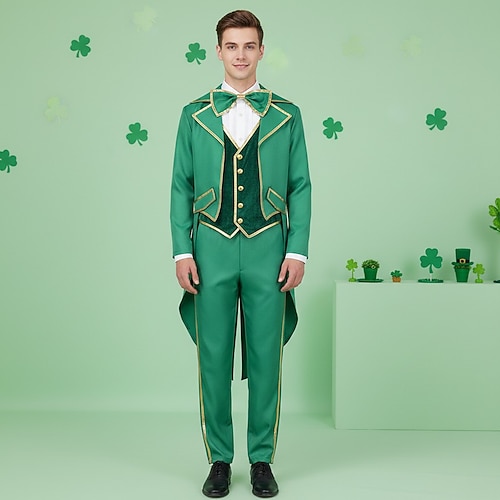 St. Patrick 2026 Elf Kobold Glückliche Iren Karneval Outfits Ausgefallene Kostüme Frack Mittelalterlich Steampunk Erwachsene Herren Karneval St. Patricks Day Party Einfaches Karnevalskostüm Verkleiden Image