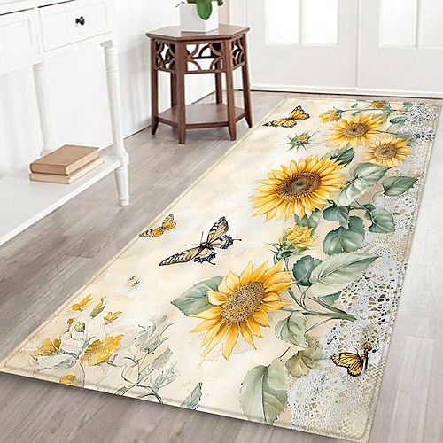 Sonnenblumenmuster-Flanellteppich, rutschfest, Wohnzimmerteppich, dekorativer, weicher Teppich Image