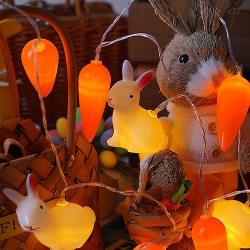 Osterlichterkette, batteriebetrieben, LED-Frühlingsdeko, Lichterkette für Zuhause, drinnen und draußen, Osterkorb, Eier, Party, saisonale Schlafzimmerdekoration Image