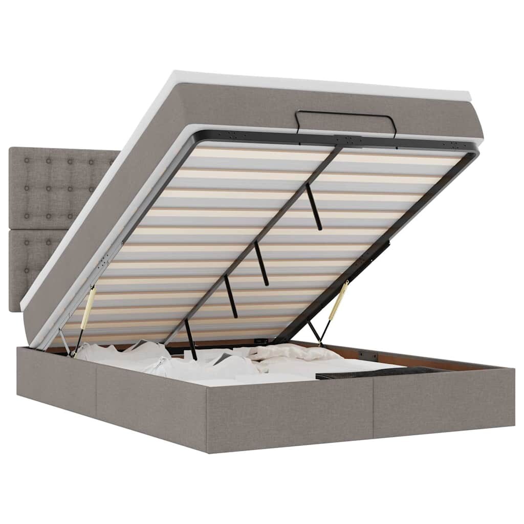 vidaXL Ottoman-Bett mit Matratze Taupe 140x190 cm Stoff Image