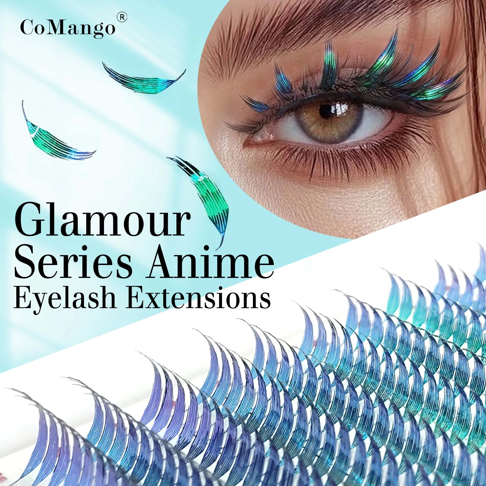 CoMango Glamouröse golden-grüne Comic-Spike-Wimpernverlängerung 8–15 mm glänzende natürliche falsche Wimpern Cosplay-Make-up-Produkte Image