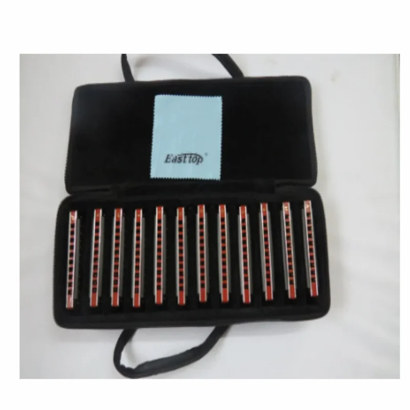 EASTTOP blues harfe mund orgel T008K 12 tasten set musik metall mundharmonika diatonic schwarz abdeckung, für anfänger, player, geschenk Image