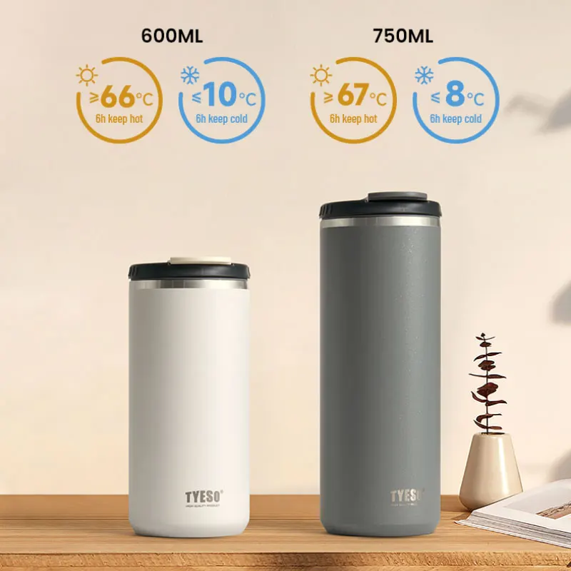 TYESO 600 ml/750 ml Tumbler Kaffeetasse Edelstahl Vakuumisolierte innere Outdoor tragbare BPA-freie Wasserbecher für den Sommer Image