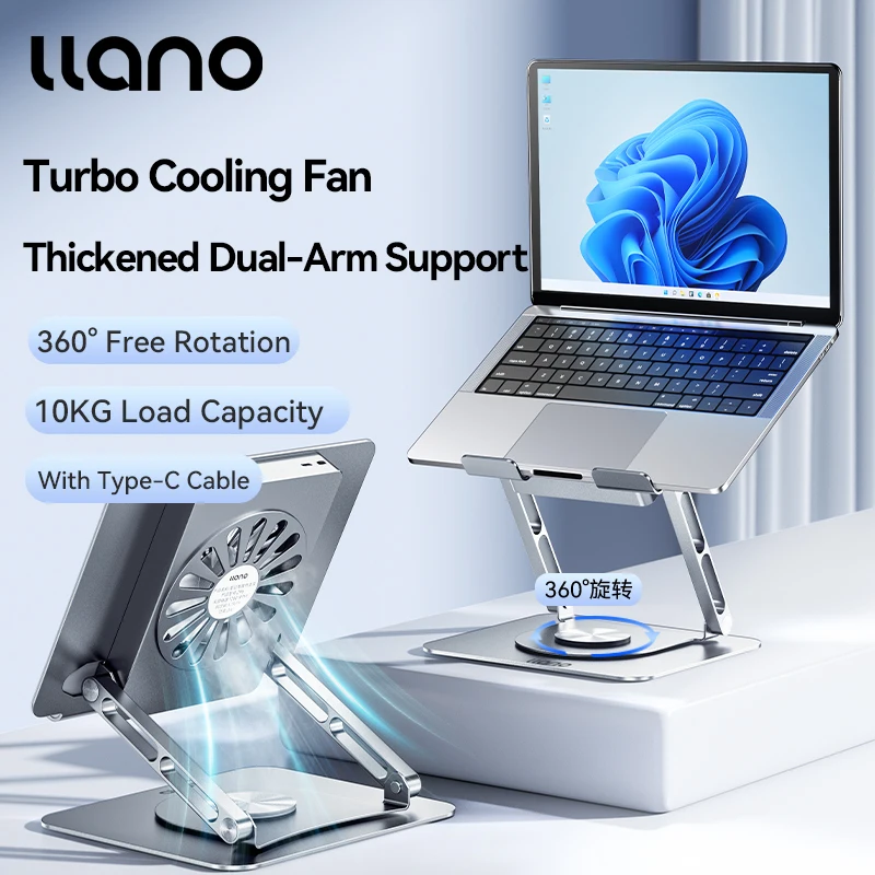 llano Laptopständer 360° ° Drehen Sie einen verstellbaren, faltbaren Monitorheber, aufrecht, tragbar, leicht, für Zuhause, Büro, Reisen, für 13–17,3 Zoll L Image