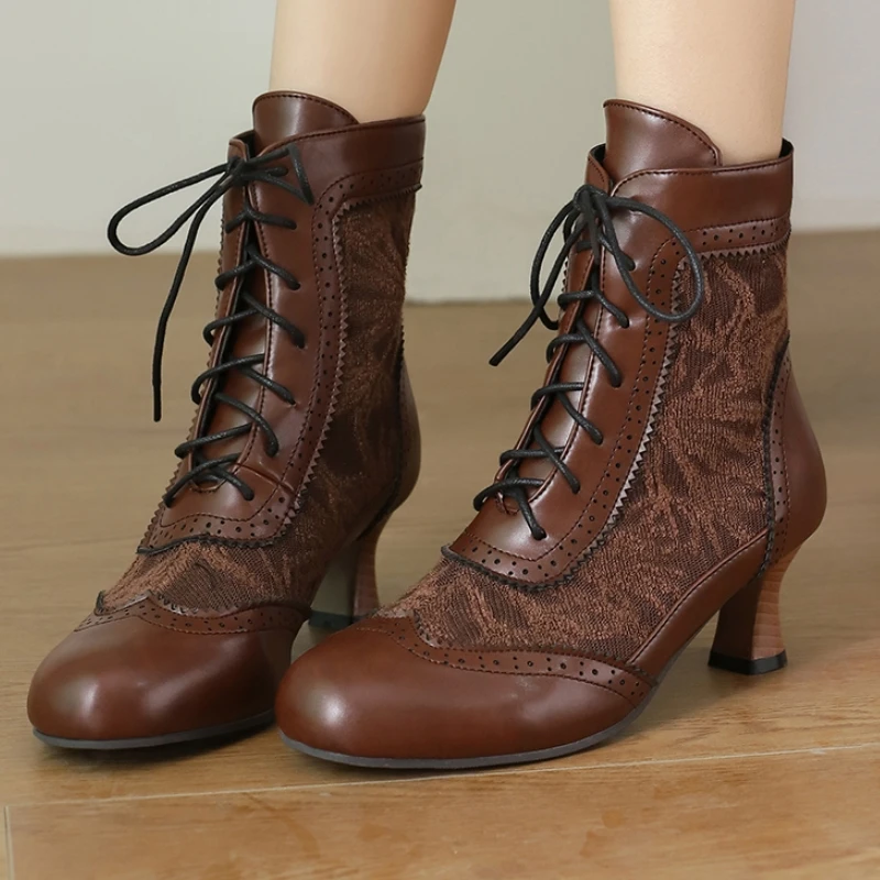 Große Größe Vintage Kurze Stiefel Weibliche Schnürstiefeletten Für Frauen Heels Schwarz Rot Grün Weiß Unisex Schuhe Herbst Frühling 2025 45