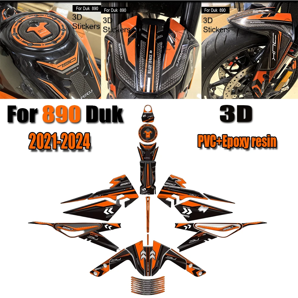 Für 890 Duk 2021-2024 Motorrad Verkleidung Kotflügel Schutz Tank Pad Seite Griffe Gas Heizöl Kit Knie Aufkleber moto Aufkleber Image