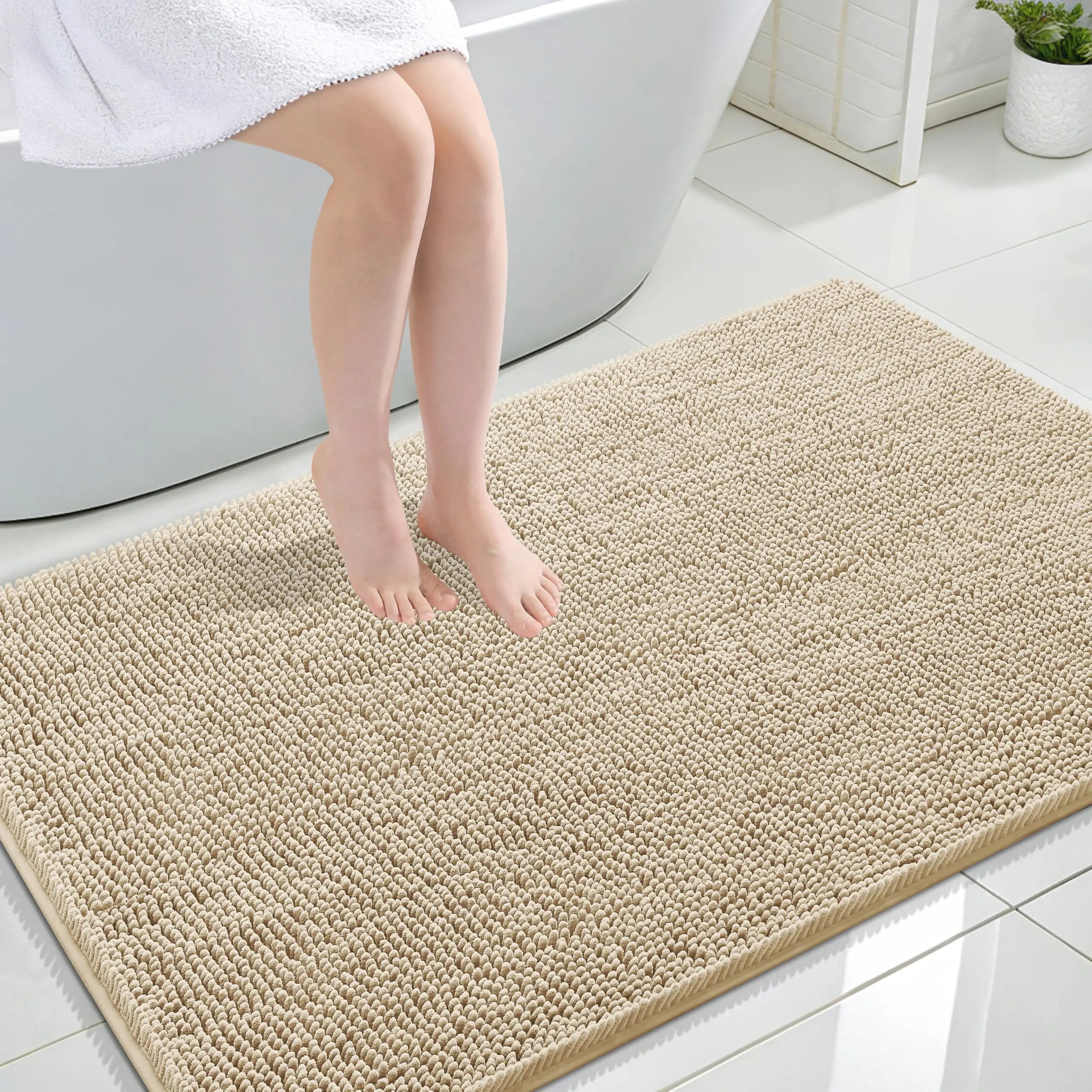 Olanly tapis de salle de bain absorbant Super doux tapis de bain en Chenille de luxe avec support en caoutchouc tapis lavables en Machine rapide pour salle de bain