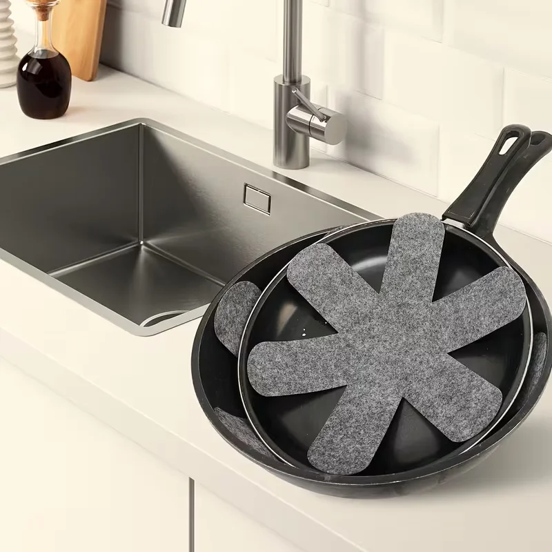 5 Stück Topf- und Pfannenschutz, Topfteiler-Pad, Vliesstoff, 3 Größen, Pfannen-Trennpads zum Schutz von Trennwänden, Pads, Kochgeschirr Image