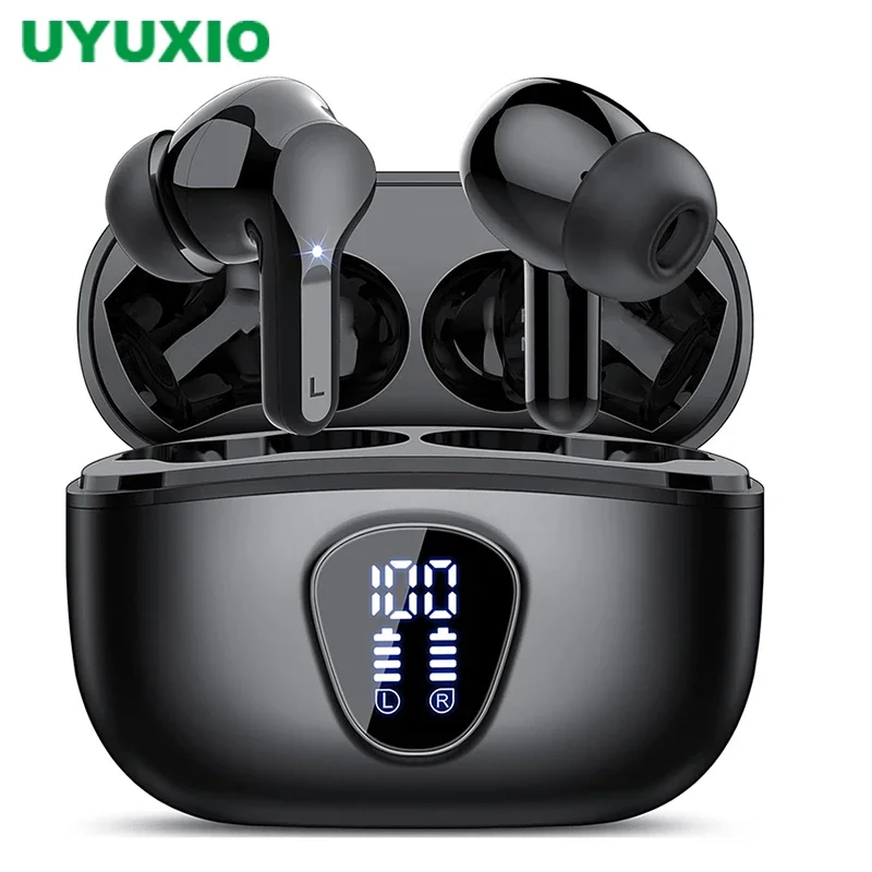 UYUXIO BT5.4 Auricolari wireless con display a LED Auricolari stereo HiFi Cuffie con auricolare con cancellazione del rumore ENC impermeabile IP7