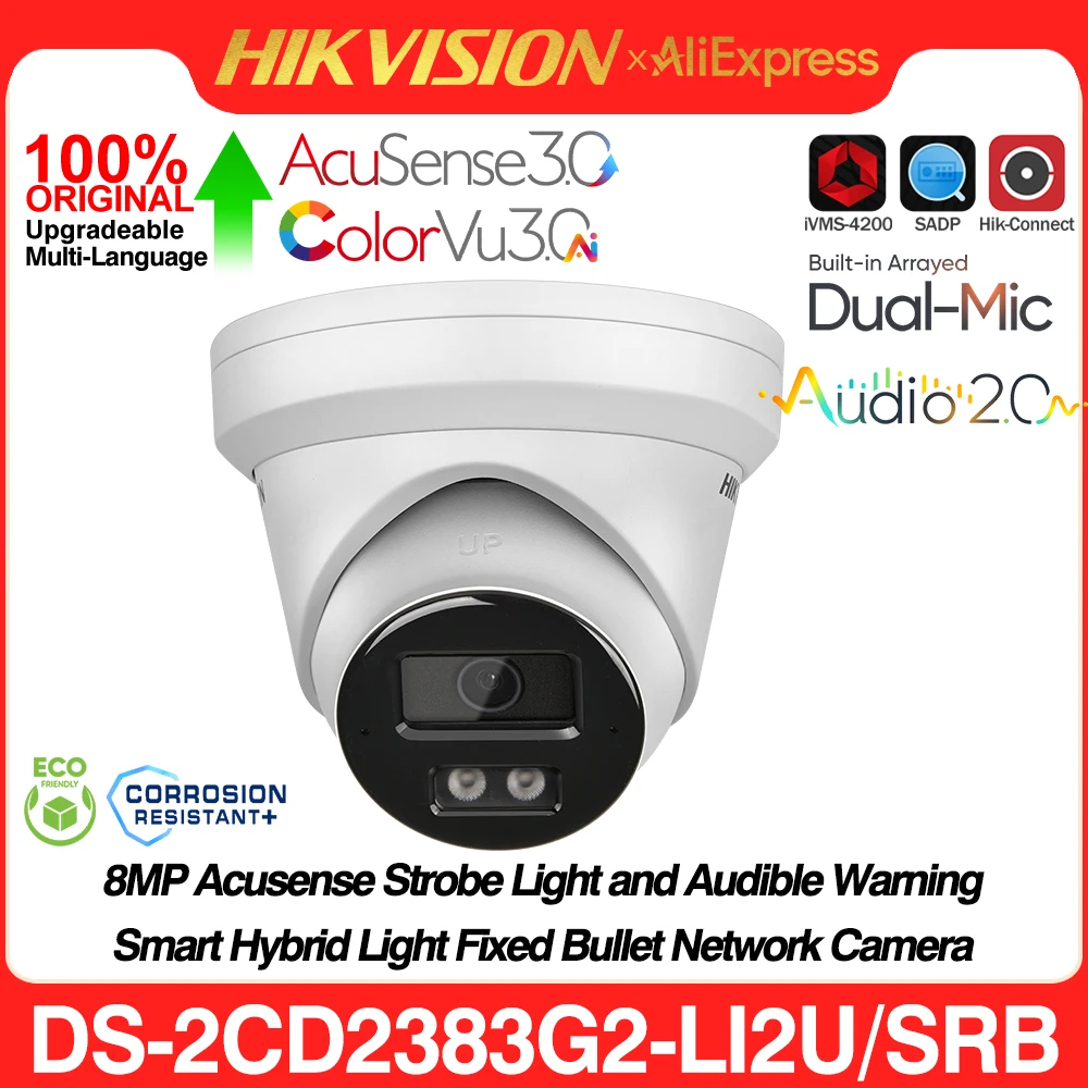 Hikvision DS-2CD2383G2-LI2U/SRB 8MP IP-Kamera Smart Hybrid Light Arrayed Mic Lautsprecher Turret Acusense Rot- und Blaulicht-Warnung Image