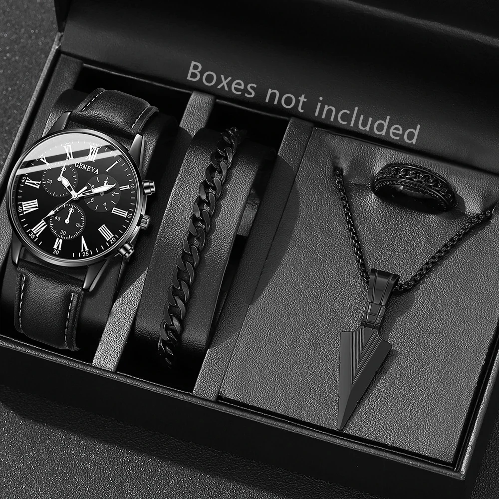 Montre à Quartz à boîtier rond pour hommes et ensemble de bijoux de Style flèche, coffret cadeau d