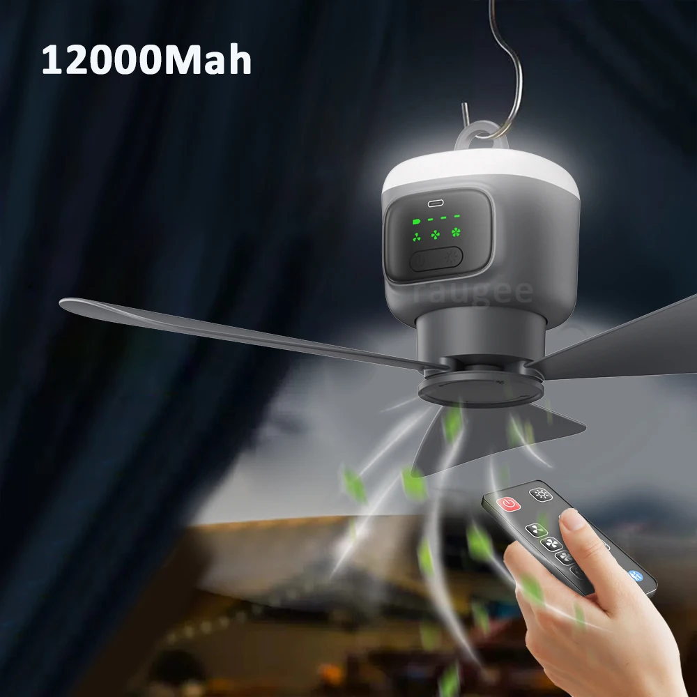 12000 mAh tragbarer elektrischer Deckenventilator, Outdoor-Campingventilator mit Fernbedienung und Licht, Camping-Luftzirkulator, Zeltventilator Image