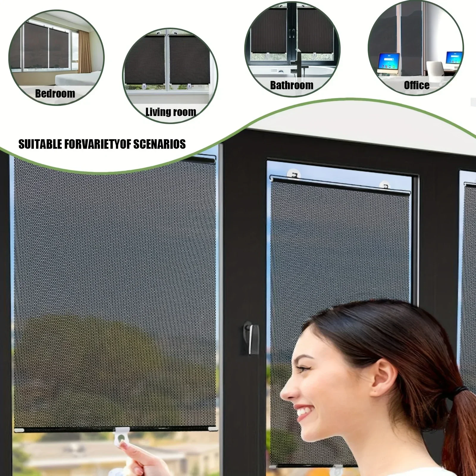 Nagelfreie Jalousien mit Saugnapf, Sonnenschutz, automatische Seitenfenster-Rollos, Windschutzscheibenabdeckung für Schlafzimmer, Küche, Büro, Vorhänge Image