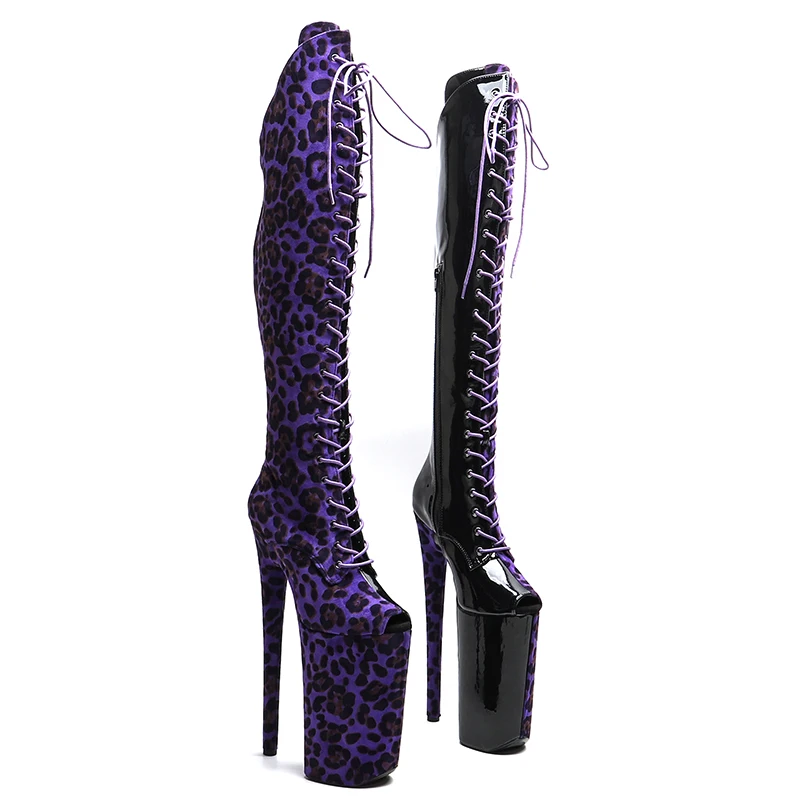 Leecabe 26CM/10 Zoll Leopard mit Patent PU Obermaterial sexy exotische High Heel Plattform Party Schuhe Stripper Ferse Pole Dance Stiefel