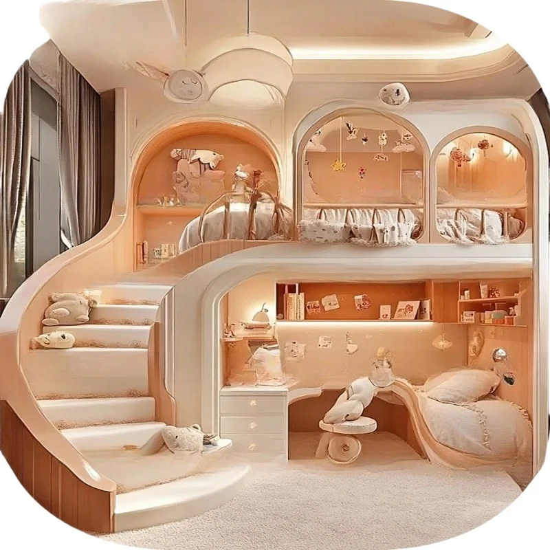 Cremefarbenes Wind-Kinderbett, Internet-Promi-Atmosphäre, Bogen an und aus dem Bett Image