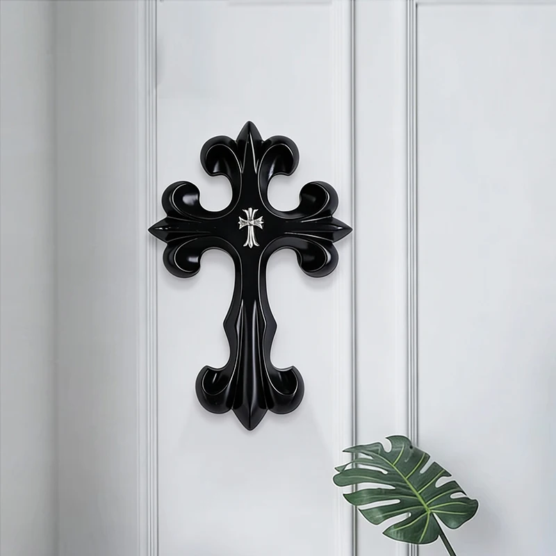 Vintage Kreuz-Ornament Retro Geschnitztes Kreuz-Dekor für Wohnzimmer Schlafzimmer Wanddekoration Geschenk Image
