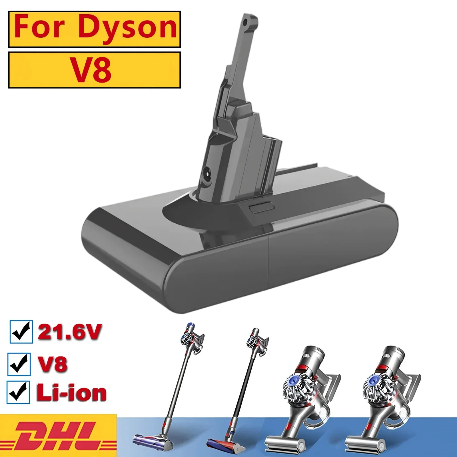 Original-Akku mit hoher Kapazität. Für Staubsauger wiederaufladbar Dyson V6 V7 V8 Serie SV07 SV10 DC58Absolute Fluffy Animal Pro Image