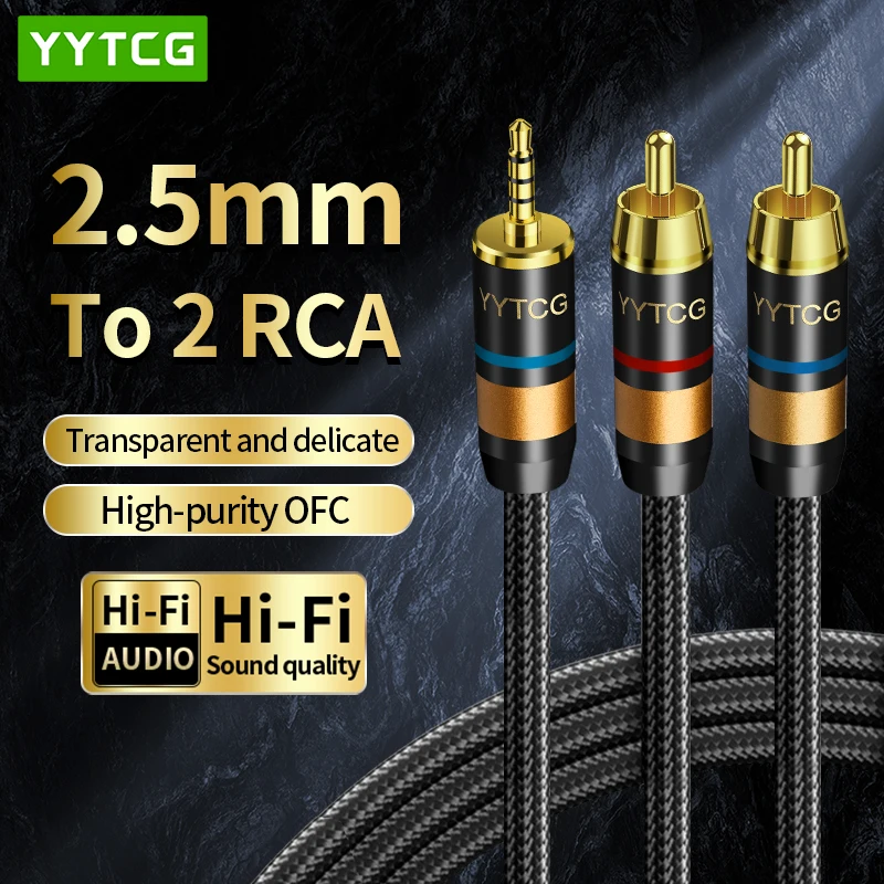 Hi-End OFC 2,5 mm auf 2 RCA Aux Audiokabel Kopfhörerverstärker Verbindungskabel 2,5 mm Klinke auf 2 RCA Stecker Kabel für Kopfhörerlautsprecher Image
