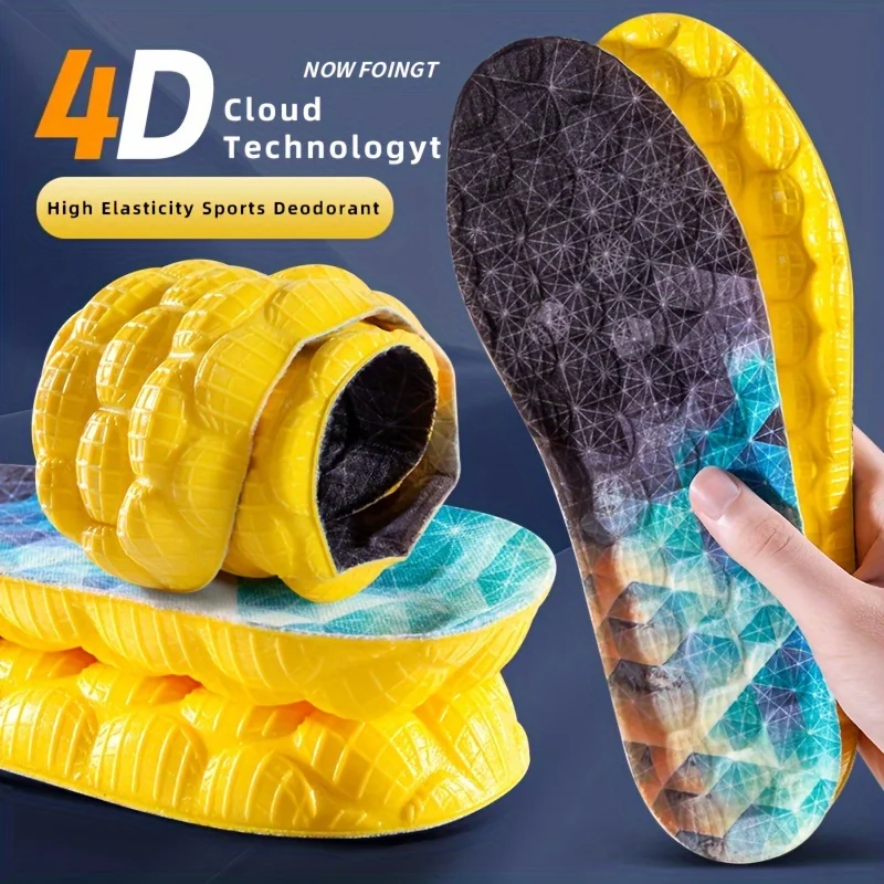4 Stück orthopädische 4D-Sport-Einlegesohlen, weich, atmungsaktiv, hochelastisch, Deodorant, bequeme Lauf-Sneaker-Einlegesohlen Image